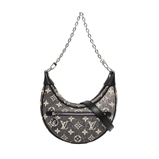 LOUIS VUITTON LOOP Dark Grey Canvas Monogram Jacquard Pea Bag Crossbody Bag Shoulder Bag Silver Hardware 2 Removable Straps-(SKU)-967284510
