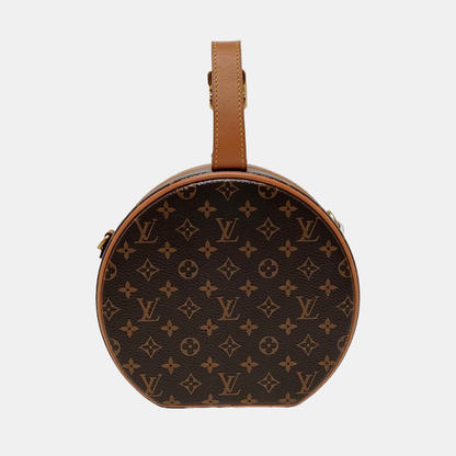 LOUIS VUITTON BOITE CHAPEAU Small Brown Coated Canvas Monogram Pattern Round Pie Bag Single Shoulder Bag Tote Bag Crossbody Bag Golden Hardware Removable Strap-(SKU)-967608224