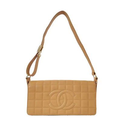 CHANEL CHOCOLATE BAR Khaki Lamb Skin Ice Grain Single Shoulder Bag with Gold Hardware, 8 Clasp-(SKU)-967802267