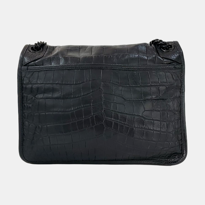 YSL NIKI Medium Size Black Calf Leather Embossed Crossbody Bag Handbag Single Shoulder Bag Black Hardware-(SKU)-967755716