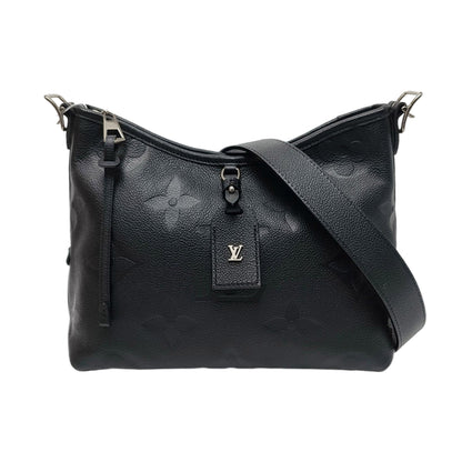 LOUIS VUITTON CARRYALL Small size black leather Monogram embossed black samurai crossbody bag, gold hardware, interior pocket, removable shoulder strap, complete accessories-(SKU)-967863888