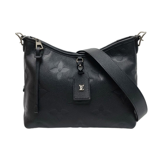 LOUIS VUITTON CARRYALL Small size black leather Monogram embossed black samurai crossbody bag, gold hardware, interior pocket, removable shoulder strap, complete accessories-(SKU)-967863888