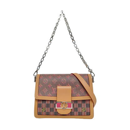 LOUIS VUITTON DAUPHINE Medium Red Calfskin Monogram Checkerboard Dauphine Single Shoulder Bag Sling Bag Silver Hardware 2 Removable Straps-(SKU)-967790529