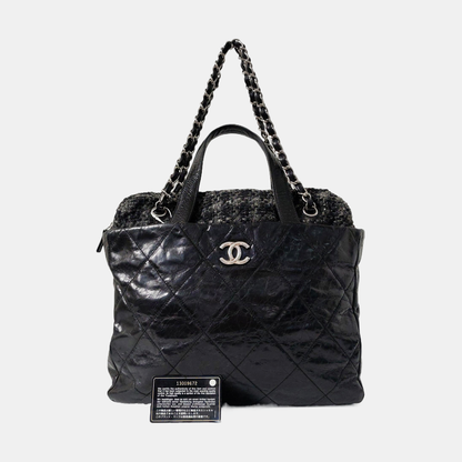 CHANEL PORTOBELLO Black Leather Diamond Quilted Single Shoulder Bag with Silver Hardware 13 opening-(SKU)-967525500