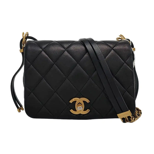 CHANEL CLASSIC FLAP black lambskin quilted diamond pattern crossbody bag shoulder bag gold hardware-(SKU)-967910600