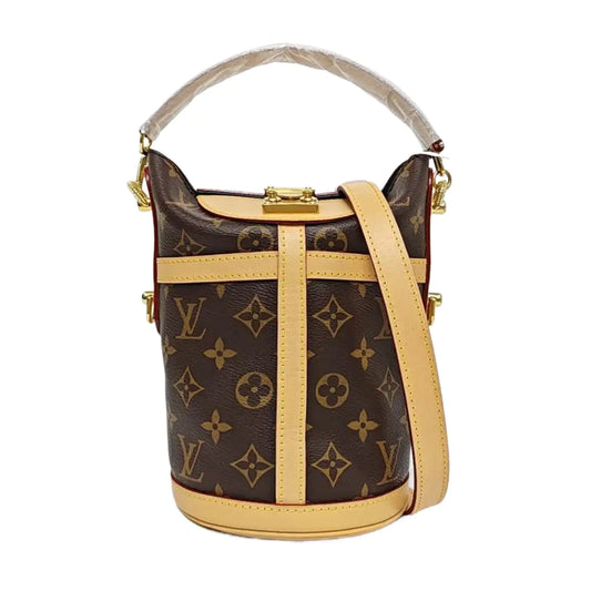 LOUIS VUITTON DUFFLE Brown Coated Canvas Monogram Fries Bag Crossbody Shoulder Bag Tote Bag Single Shoulder Bag Gold Hardware Removable Shoulder Strap-(SKU)-968118002