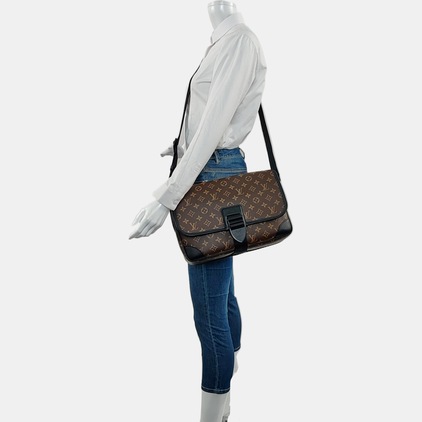 LOUIS VUITTON ARCHY Medium Brown Coated Canvas Monogram Crossbody Bag Single Shoulder Bag Black Hardware-(SKU)-968049345