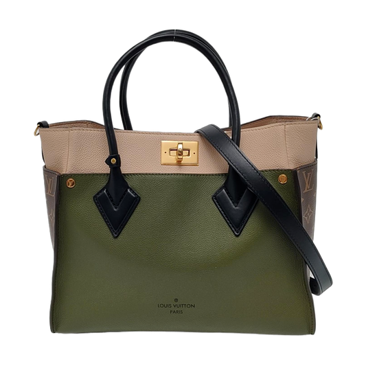 LOUIS VUITTON ON MY SIDE Medium Size Green Calfskin Monogram Single Shoulder Bag Handbag Gold Hardware Removable Shoulder Strap-(SKU)-968040035