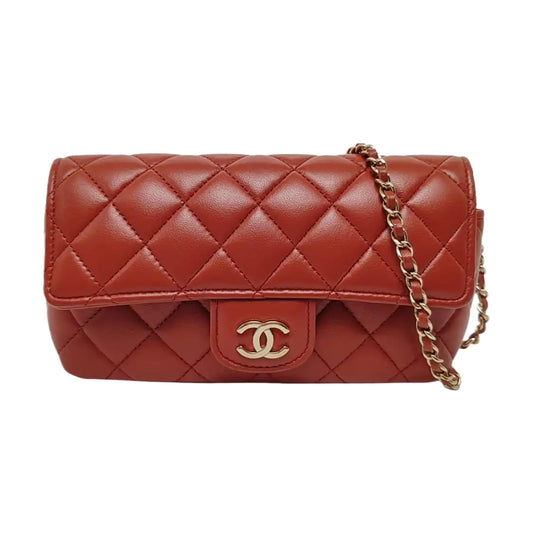 CHANEL CLASSIC FLAP Brick Red Lamb Skin Quilted Shoulder Bag Crossbody with Gold Hardware 31 Clasp-(SKU)-968214539