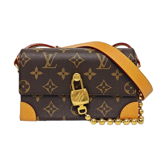 LOUIS VUITTON STEAMER Mini Deep Brown Coated Canvas Monogram Crossbody Shoulder Bag with Golden Hardware-(SKU)-968395266