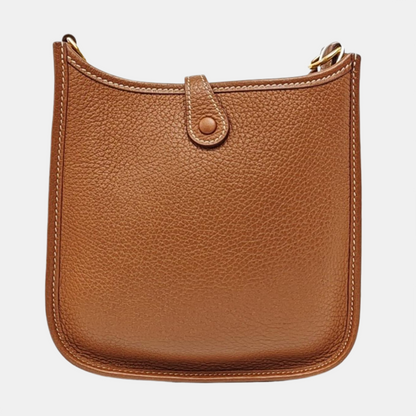 HERMÈS Evelyne TPM Gold Brown Clemence Leather Evelyne Bag with Gold Hardware, Y Clasp, Detachable Strap-(SKU)-968173343