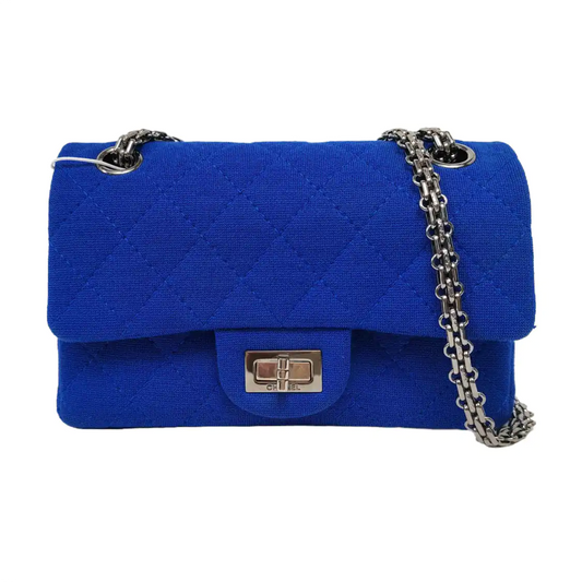 CHANEL 2.55 Blue Fabric Quilted Shoulder Bag and Crossbody with Detachable Strap, Silver Hardware, 17 Compartments-(SKU)-968553866