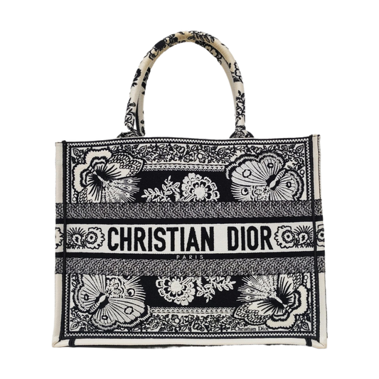 DIOR Book Tote Medium Black Fabric Jacquard Tote Bag-(SKU)-968261752