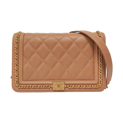 CHANEL BOY CHANEL WOC Brown Calfskin Quilted Crossbody Shoulder Bag with Golden Hardware-(SKU)-968235657