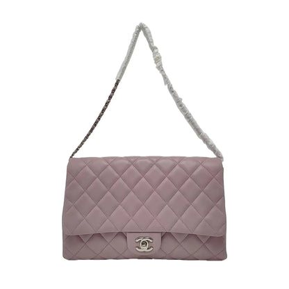 CHANEL CLASSIC FLAP Light Purple Lamb Leather Quilted Shoulder Bag with Removable Strap-(SKU)-968118036