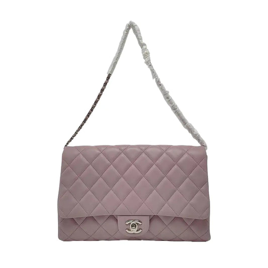 CHANEL CLASSIC FLAP Light Purple Lamb Leather Quilted Shoulder Bag with Removable Strap-(SKU)-968118036