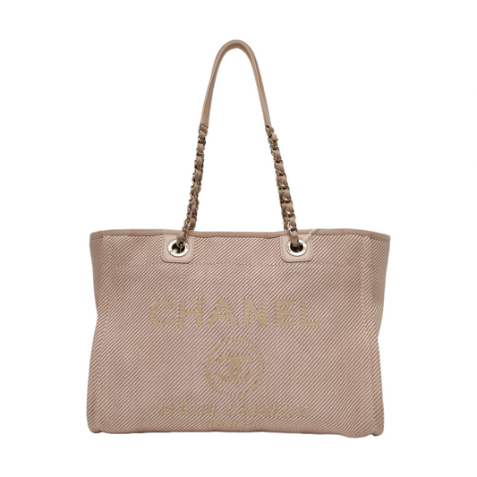 CHANEL DEAUVILLE Small Pink Fabric Woven Beach Bag Single Shoulder Bag Gold Hardware 30 Clasp-(SKU)-957894384