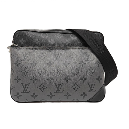LOUIS VUITTON TRIO Gray Coated Canvas Monogram Messenger Bag Black Samurai Crossbody Bag Shoulder Bag Silver Hardware Pockets Removable Strap-(SKU)-968551162