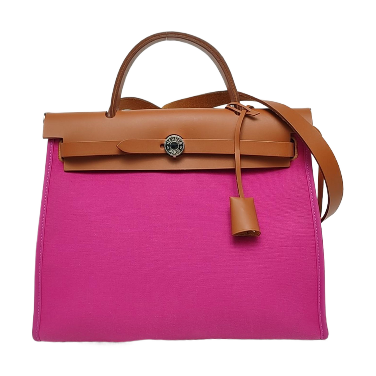 HERMÈS Herbag 31 Magnolia Pink Canvas Shoulder Bag, Tote, and Crossbody with Silver Hardware Z, Detachable Strap-(SKU)-968659072