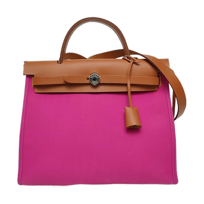 HERMÈS Herbag 31 Magnolia Pink Canvas Shoulder Bag, Tote, and Crossbody with Silver Hardware Z, Detachable Strap-(SKU)-968659072