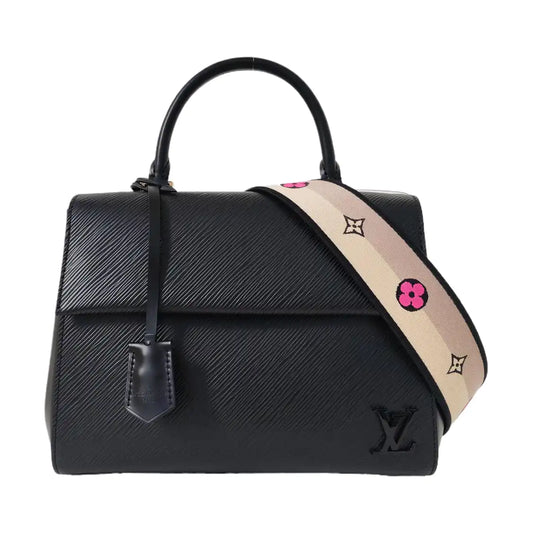 LOUIS VUITTON CLUNY BB Black EPI Calfskin Water Ripple Pattern Shoulder Bag Tote Bag Crossbody Bag Silver Hardware Removable Strap Included Accessories Complete-(SKU)-968507164