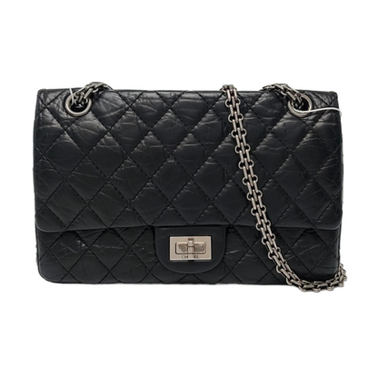 CHANEL 2.55 Small Black Leather Quilted Chain Shoulder Bag with Palladium Hardware, 13 Clasps-(SKU)-968740312