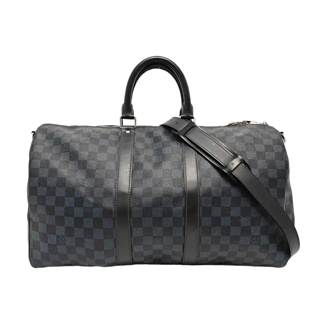 LOUIS VUITTON KEEPALL 45 Blue Coated Canvas Monogram Chessboard Boston Bag with Removable Strap-(SKU)-968524885