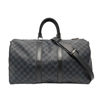 LOUIS VUITTON KEEPALL 45 Blue Coated Canvas Monogram Chessboard Boston Bag with Removable Strap-(SKU)-968524885