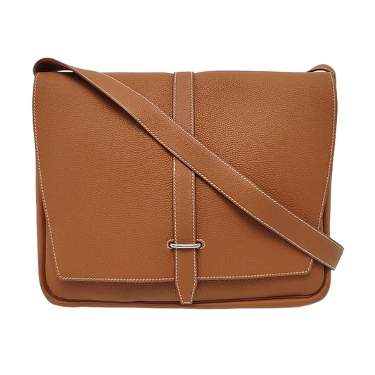 HERMÈS Steve Brown Togo Leather Shoulder Bag Crossbody with Silver Hardware, C, Complete Accessories-(SKU)-968650059