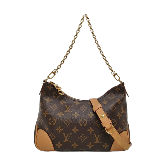 LOUIS VUITTON BOULOGNE Brown Coated Canvas Monogram Cowhorn Shoulder Bag, Crossbody Bag, Handbag with Detachable Straps-(SKU)-968571461