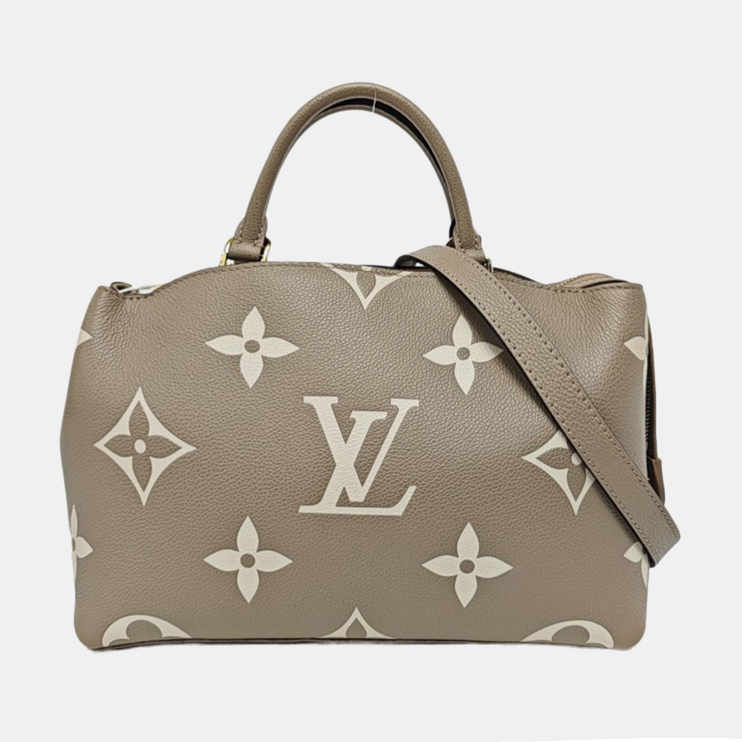 LOUIS VUITTON PALAIS Small Elephant Grey Leather Monogram Damier Ebene Shoulder Bag Tote Bag Crossbody Golden Hardware Removable Shoulder Strap-(SKU)-968594862