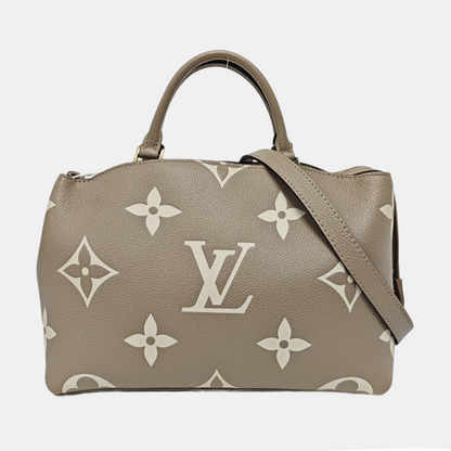 LOUIS VUITTON PALAIS Small Elephant Grey Leather Monogram Damier Ebene Shoulder Bag Tote Bag Crossbody Golden Hardware Removable Shoulder Strap-(SKU)-968594862