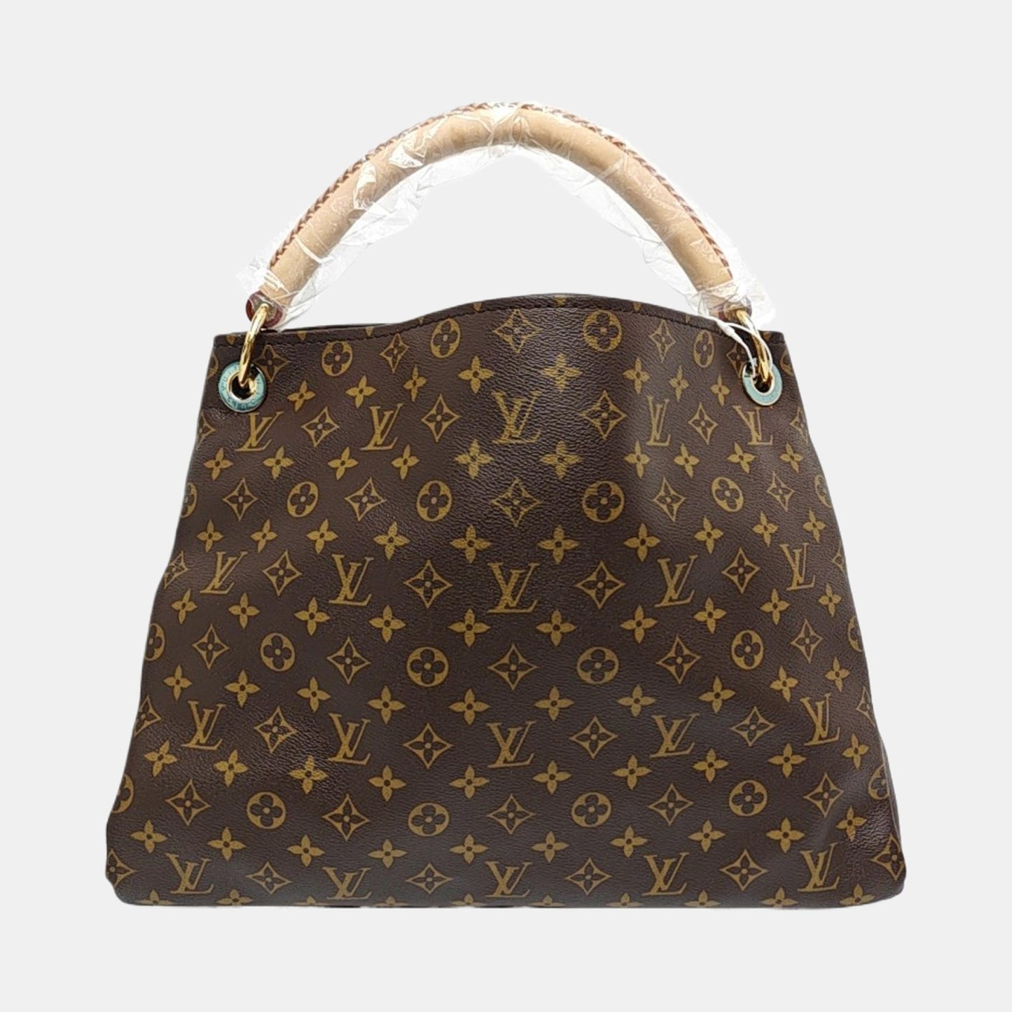 LOUIS VUITTON ARTSY Medium Brown Coated Canvas Monogram Single Shoulder Bag Handbag Gold Hardware-(SKU)-963602581