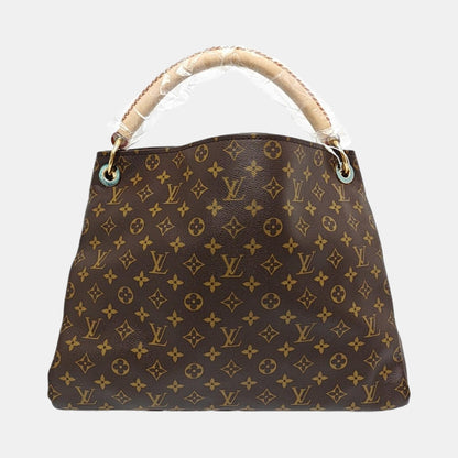 LOUIS VUITTON ARTSY Medium Brown Coated Canvas Monogram Single Shoulder Bag Handbag Gold Hardware-(SKU)-963602581
