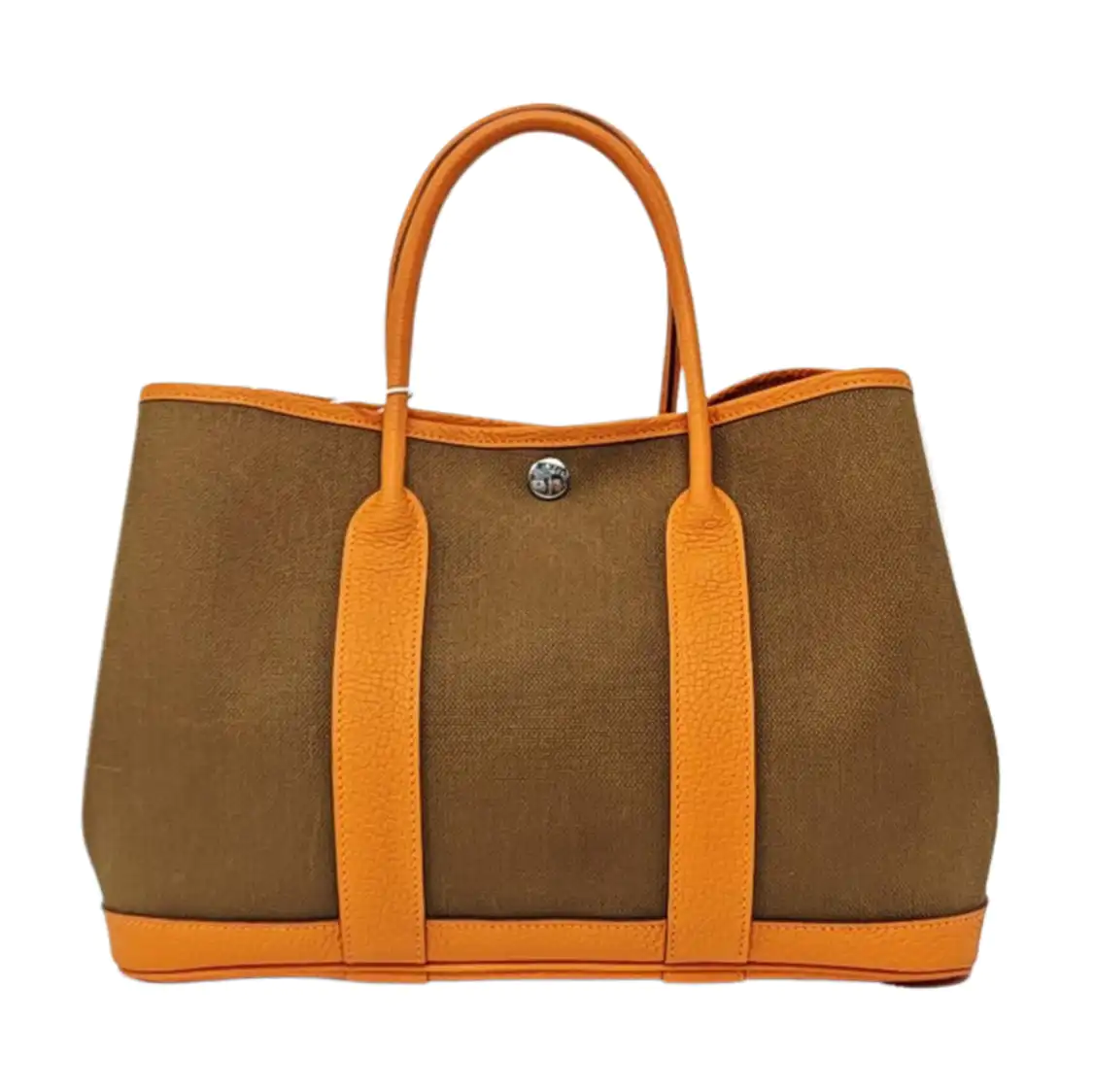 HERMÈS Garden Party 30 Chestnut Canvas Garden Bag with Silver Hardware-(SKU)-968662109