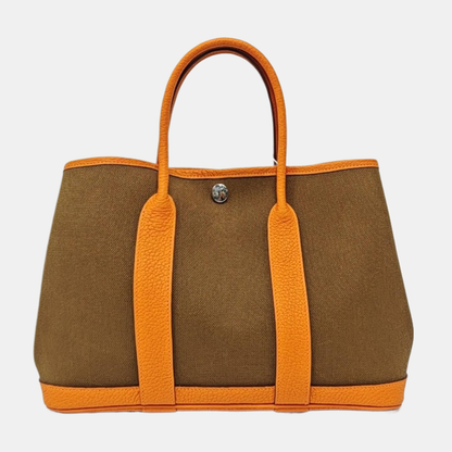 HERMÈS Garden Party 30 Chestnut Canvas Garden Bag with Silver Hardware-(SKU)-968662109