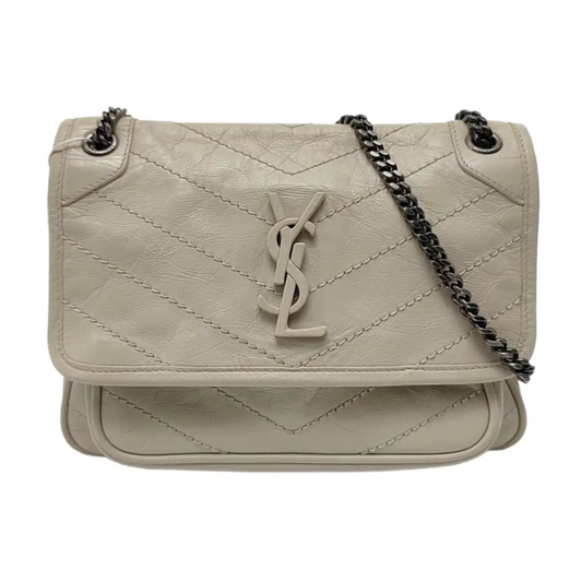 YSL NIKI Small White Leather Quilted V Crossbody Bag-(SKU)-968690869
