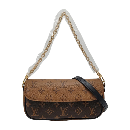 LOUIS VUITTON IVY Brown Coated Canvas Monogram Crossbody Bag Shoulder Bag Golden Hardware 2 Removable Straps Accessories Included-(SKU)-962960162