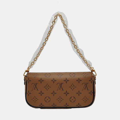 LOUIS VUITTON IVY Brown Coated Canvas Monogram Crossbody Bag Shoulder Bag Golden Hardware 2 Removable Straps Accessories Included-(SKU)-962960162