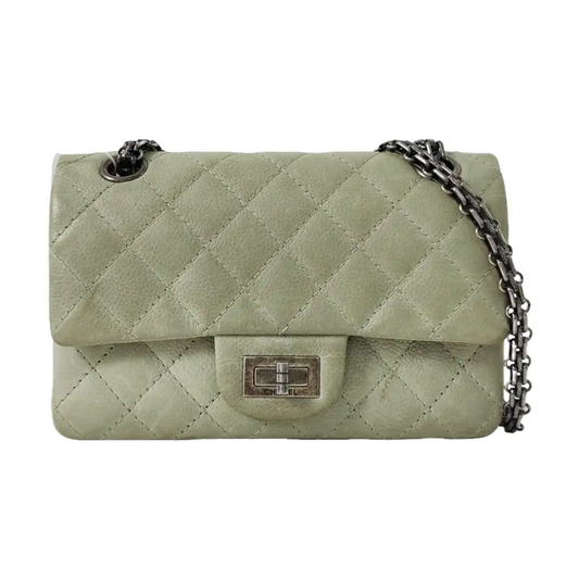 CHANEL 2.55 Green Calfskin Quilted Diamond Stitch Single Shoulder Bag Silver Hardware 17 Clasp-(SKU)-968981513