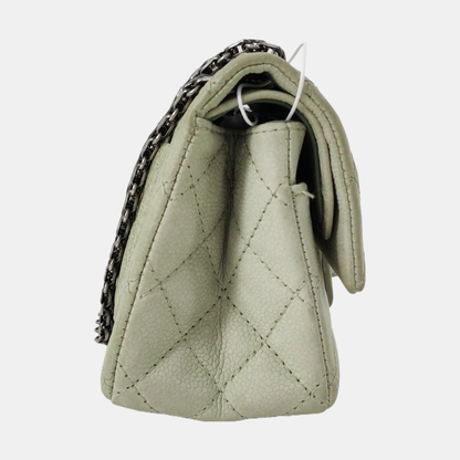 CHANEL 2.55 Green Calfskin Quilted Diamond Stitch Single Shoulder Bag Silver Hardware 17 Clasp-(SKU)-968981513