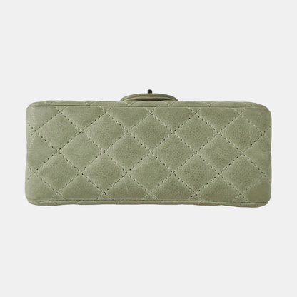 CHANEL 2.55 Green Calfskin Quilted Diamond Stitch Single Shoulder Bag Silver Hardware 17 Clasp-(SKU)-968981513