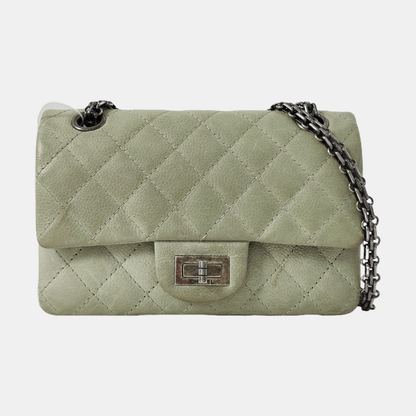 CHANEL 2.55 Green Calfskin Quilted Diamond Stitch Single Shoulder Bag Silver Hardware 17 Clasp-(SKU)-968981513
