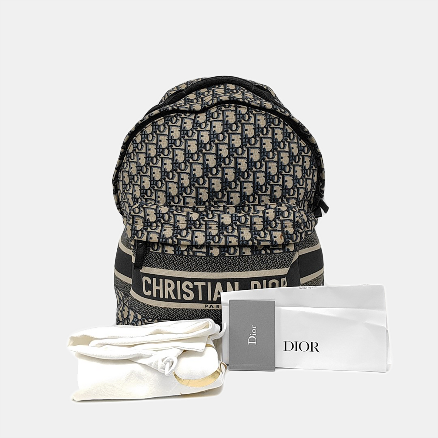 DIOR Diortravel Beige Canvas Monogrammed Jacquard Double Shoulder Bag Black Hardware-(SKU)-968853955