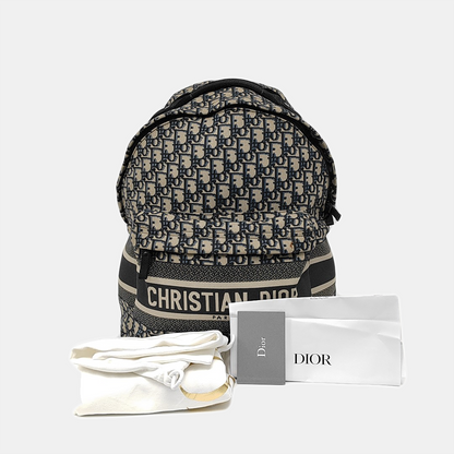 DIOR Diortravel Beige Canvas Monogrammed Jacquard Double Shoulder Bag Black Hardware-(SKU)-968853955