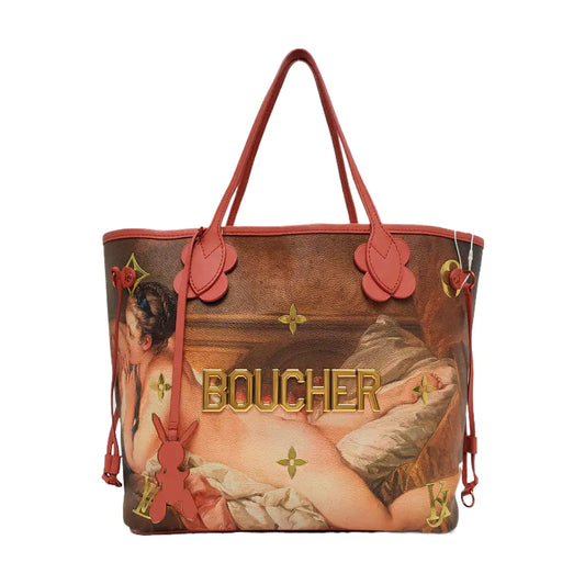 LOUIS VUITTON NEVERFULL Medium Multicolor Coated Canvas Monogram Print Patchwork Shoulder Bag Gold Hardware Interior Pockets-(SKU)-968671319