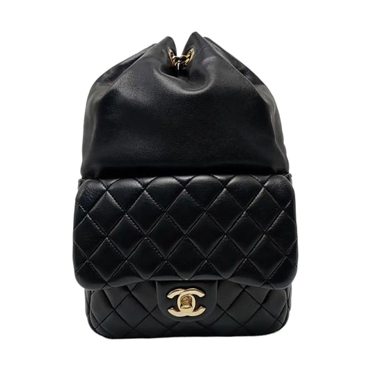CHANEL IN SEOUL Small Size Black Lamb Leather Quilted Backpack Gold Hardware 21 Clasp-(SKU)-961468828