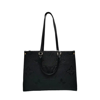 LOUIS VUITTON ONTHEGO Medium Black Cowhide Monogram Embossed Jungle Bag Shoulder Bag Handbag Gold Hardware-(SKU)-969038729