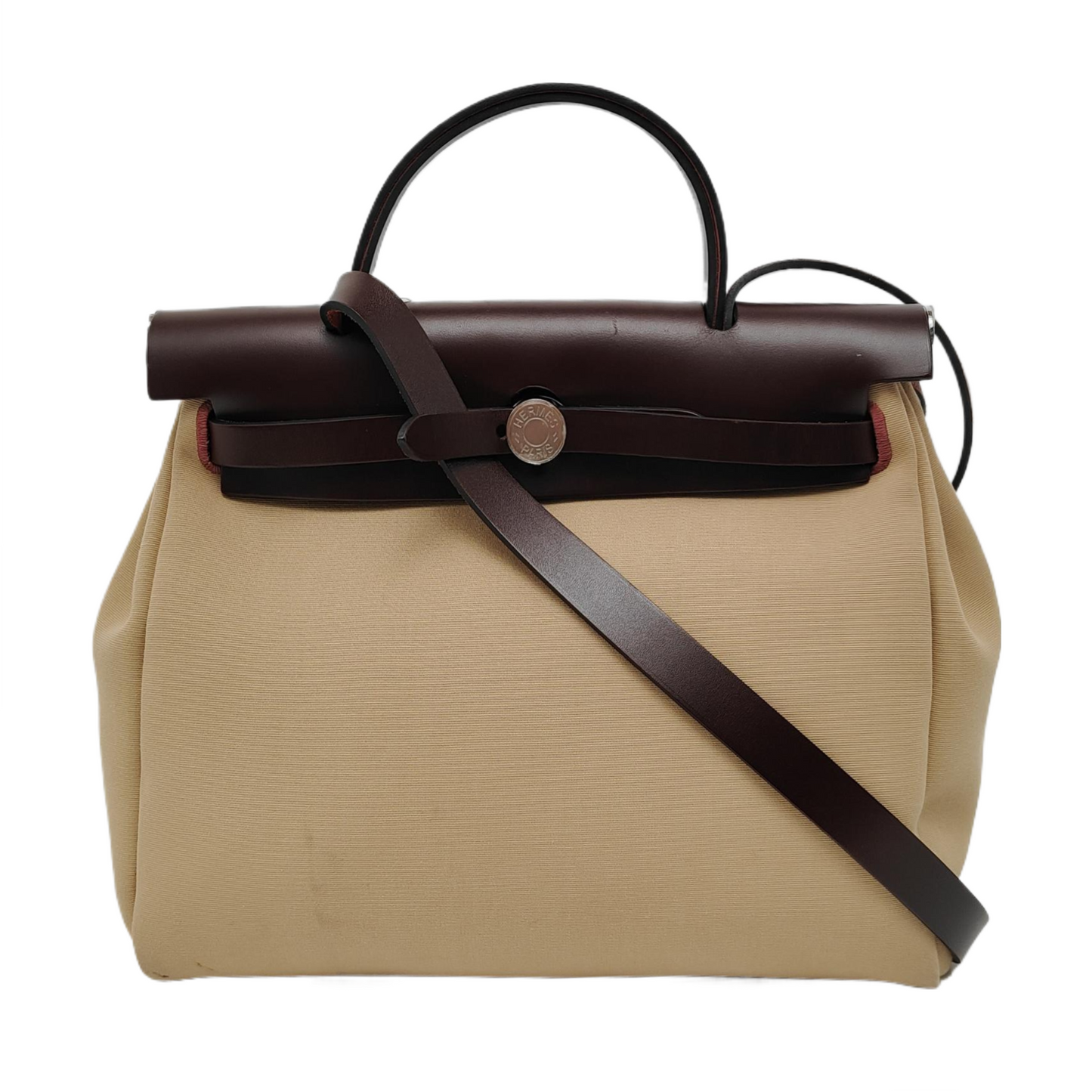 HERMÈS Herbag 31 Massala Tea Canvas Single Shoulder Bag Silver Hardware U Pouch Removable Strap-(SKU)-969010862