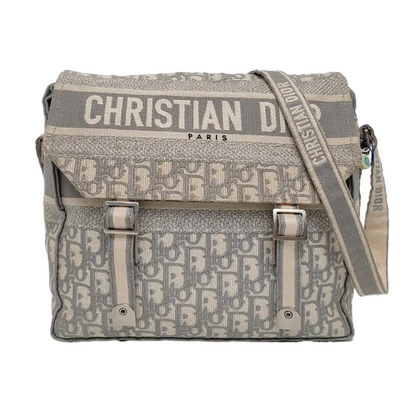 DIOR Diorcamp Grey Canvas Monogram Crossbody Bag Single Shoulder Bag Silver Hardware-(SKU)-968970335